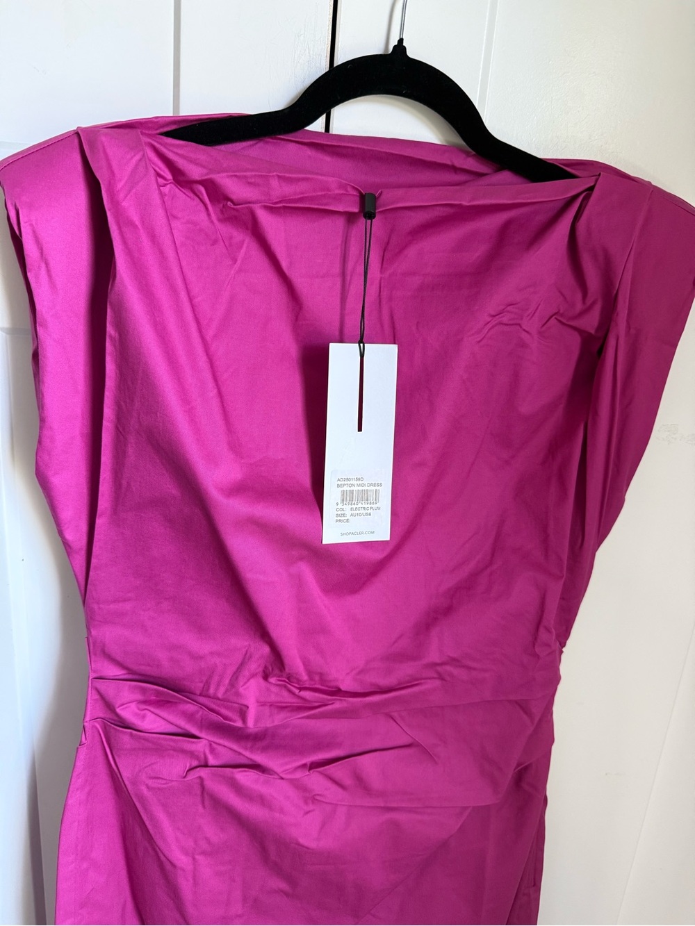 NWT Acler Bepton Midi Dress in fuchsia pink with boat neck and draped detailing. - Picture 6 of 12